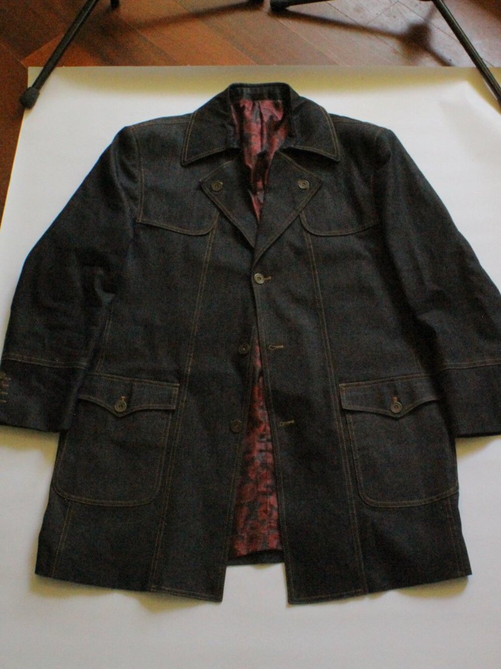 Black Denim Blazer Jacket Falcone 48R Tailored Avant Garde Lined